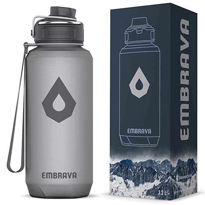 Embrava 40oz Water Bottle - Large with Travel Carry Ring - Wide Leak Proof Drink Spout | Heavy-Duty, BPA & BPS Free Tritan Plastic | Sports, Camping, Gym, Fitness, Outdoor