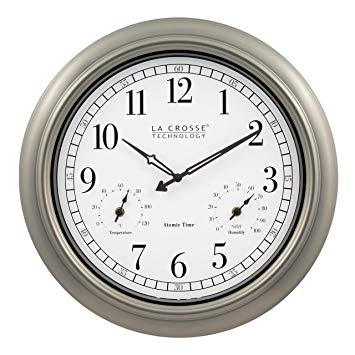 La Crosse Technology 404-1946-INT 18-Inch Indoor/Outdoor Classic Plastic Pewter Atomic Analog Clock