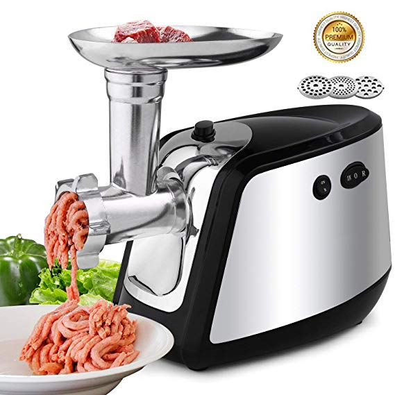 Electric Meat Grinder, Meat Mincer with 3 Grinding Plates and Sausage Stuffing Tubes for Home Use &Commercial, Stainless Steel/Silver/1500W (Silver)