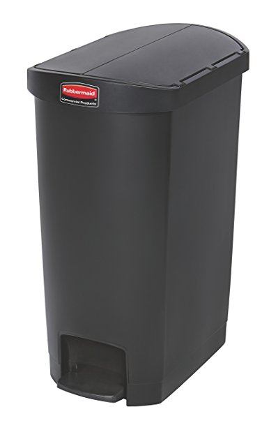 Rubbermaid Commercial Slim Jim End Step-On Trash Can, Plastic, 13 Gallon, Black