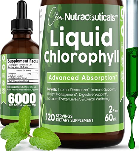 Chlorophyll Liquid Drops - 100% Natural Concentrate, Mint Flavor, As Seen on Social Media, Energy Supplement, Immune Support - Non GMO & Vegan Friendly - Altitude Sickness Relief - 120 Servings