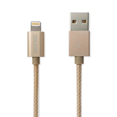 [Apple MFi Certified] Zendure 12 inch (30 cm) Nylon Braided USB Charge/Sync Cable with Lightning Connector for iPhone 6 / 6 Plus, iPad Air 2 and More (Gold)