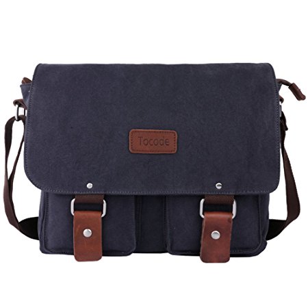 Tocode Canvas Messenger Bag Shoulder Bag Laptop Bag Dark Gray