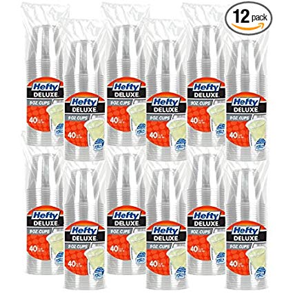 Hefty Clear Plastic Cups - 9 Ounce, 12 Packages of 40 Cups (480 Total)