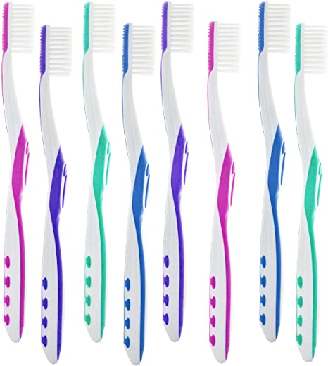 Soft, Tapered Bristle Toothbrush with Tongue Cleaner Assorted Colors - (8 Count)