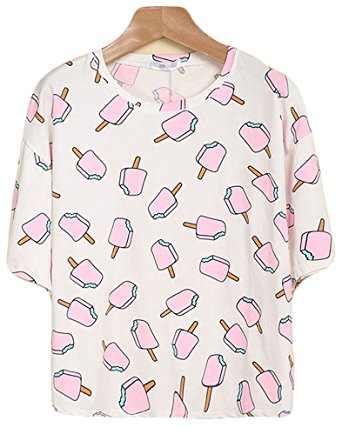Naggoo Juniors' Cute Crewneck Short Sleeve Tops Popsicle Print Casual T Shirt