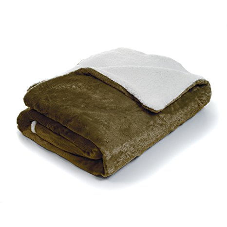 Bedford Home Fleece Blanket with Sherpa Backing, King, Brown