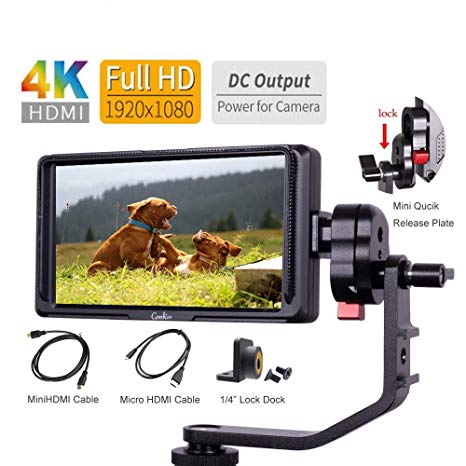 5 inch Peaking Focus Assist on Camera Field Video Monitor IPS Screen with 4K HDMI Loop Through and 8.4V DC Input Output, CamKoo Ck5 Full HD for Gimbals Without Battery