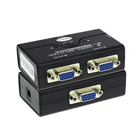 VGA Splitters 1 in 2 Out Ports 450MHz with ON/Off Button for Video Monitor Devices