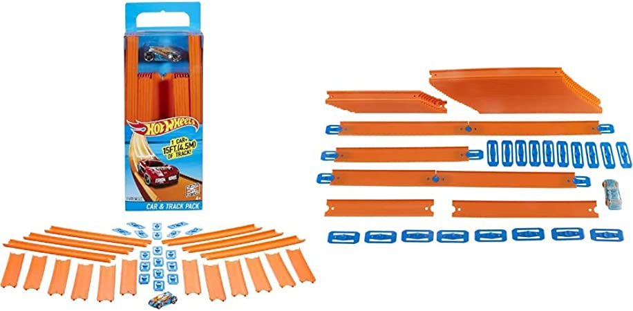 Hot Wheels Track Builder Straight Track with Car [Styles May Vary] & Car & Mega Track Pack [Amazon Exclusive]