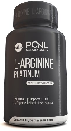 PacificCoast NutriLabs 2100mg L-Arginine All-Nature Muscle Mass Formula Free Ebook 120 Capsules