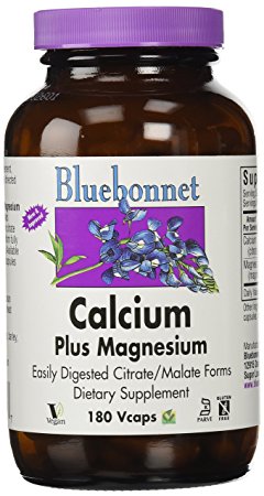 BlueBonnet Calcium Citrate Plus Magnesium Vegetarian Capsules, 180 Count