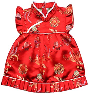 BUENOS NINOS Girls Short Sleeve Cheongsam Baby Qipao Patterned Cloth Set