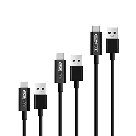 USB Type C Cable 3 Pack (1FT,3FT,5FT), TechMatte USB 3.0 Type C to Type A (USB-C to USB) Cable for Google Pixel, Pixel XL, OnePlus 3, HTC 10, Nexus 5X, 6P, LG G5 (1FT,3 FT, 5FT Black)