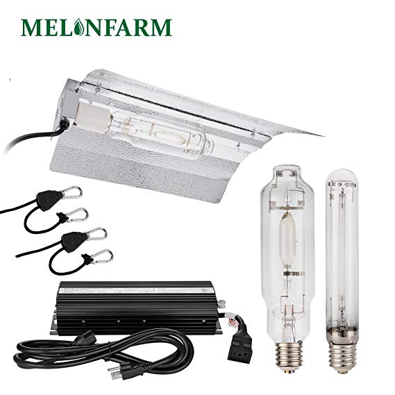 MELONFARM 600 Watt Hydroponic HPS MH Digital Dimmable 600W Grow Light System Kits Wing Reflector Fixture Set with Timer for Plants, Veg and Flowers