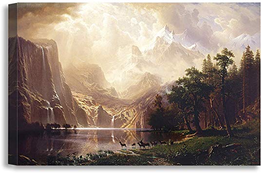 DECORARTS - "Among The Sierra Nevada, California - Albert Bierstadt. Art Reproductions. Giclee Canvas Print Wall Art for Home Decor 36x24