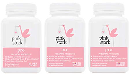 Pink Stork Pro: Prenatal Probiotic, Developed for Pregnancy, Morning Sickness, Gut Health, Immune Health, Heartburn, Constipation   More, 3 Pack (180 Small Capsules)