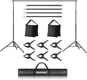 Neewer 3 Pack Photo Studio Backdrop Support System, 10ft/3m Wide 6.6ft/2m High Adjustable Background Stand with 4 Crossbars, 6 Backdrop Clamps, 2 Sandbags, Carrying Bag for Portrait Studio Photography