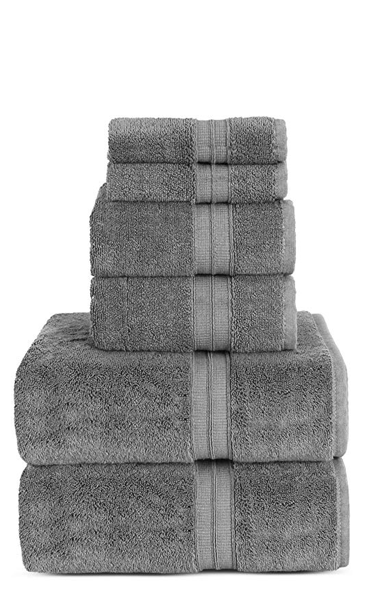 TURKUOISE TURKISH TOWEL Premium Quality 100% Turkish Cotton Eco-Friendly Towels (Bundle 6PK, Gray)