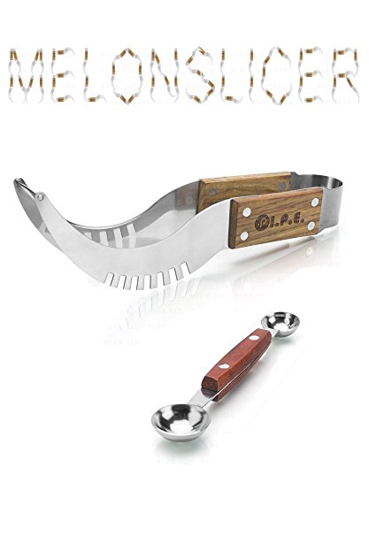 Watermelon Slicer and Serving Tong with Bonus Melon Baller, Made of Rust Proof Stainless Steel, for Home Kitchen Picnics and Entertaining (2 Piece Set)