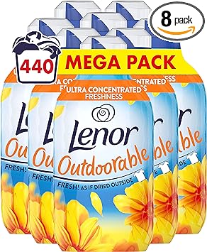 Lenor Outdoorable Fabric Conditioner, 440 Washes, 6.16 L (770 ml x 8), Summer Breeze, Ultra Concentrated, Outside Freshness Even When Drying Inside