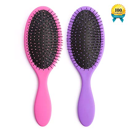 Hair Brush, Hair Detangler Brush with Nylon Bristles and Air Cushion, Pack of 2 Anti Static Wet Hair Brush To Reduce Frizz and Massage Scalp For Women and Men in Pink and Purple
