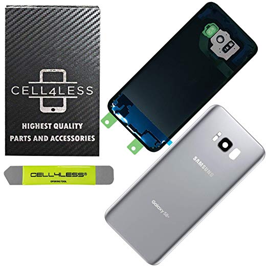 CELL4LESS Replacement Back Glass Cover Back Door w/Installed Camera Lens and Frame, Custom Removal Tool & Adhesive for Samsung Galaxy S8  Plus OEM - All Models G955 (Silver)