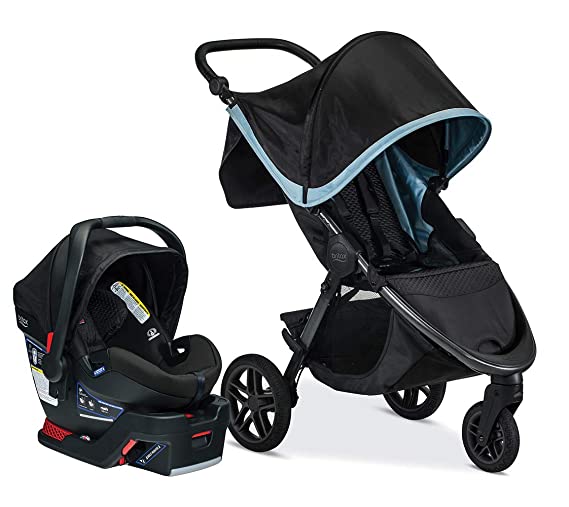 Britax B-Free Travel System with B-Safe Ultra Infant Car Seat | All Terrain Tires   Adjustable Handlebar   Extra Storage with Front Access   One Hand, Easy Fold - Frost