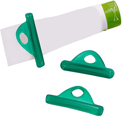 Toothpaste Squeezer Tube Tool - 3 Pack Easy Squeeze Toothpaste Roller, Toothpaste Holder, Plastic Toothpaste Clip (TS21, Made in Taiwan, Green)