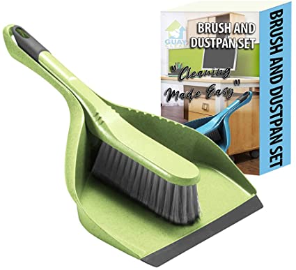 Guay Clean Brush and Dustpan Set - Heavy Duty Cleaning Tool Kit - Collects Dust Dirt Debris - Small and Lightweight for Home Kitchen Office Floor - Green