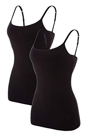 ATTRACO Women Basic Cami Adjustable Spaghetti Strap Built in Bra Tank Top 2 Pack