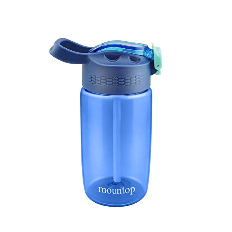 mountop Kids Water Bottle with Straw/Flip-Flop Lid and Handle,BPA-Free Tritan Plastic ,Leakpoof and Dustproof Cap 16oz/480ml