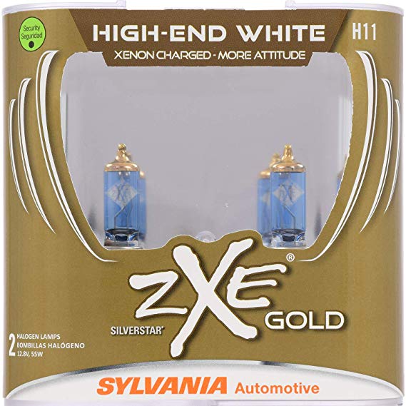 SYLVANIA - H11 (64211) SilverStar zXe GOLD High Performance Halogen Headlight Bulb - Headlight & Fog Light, Bright White Light Output, Best HID Alternative, Xenon Charged Technology (Contains 2 Bulbs)