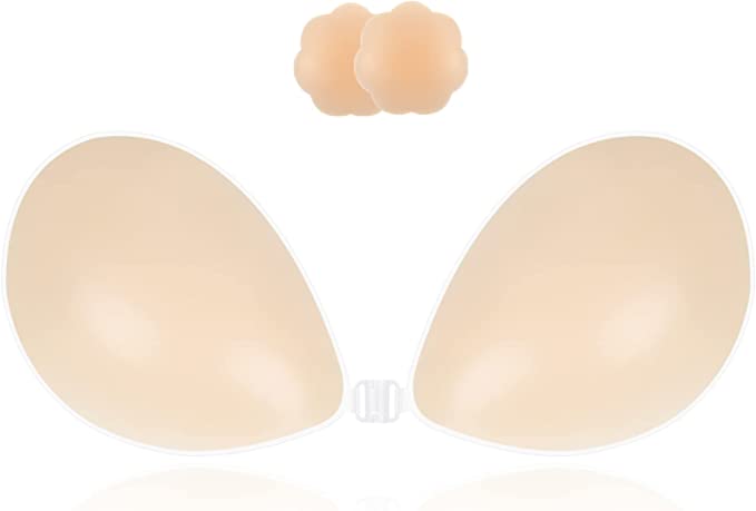 Niidor Adhesive Bra Strapless Sticky Invisible Push up Silicone Bra for Backless Dress with Nipple Covers