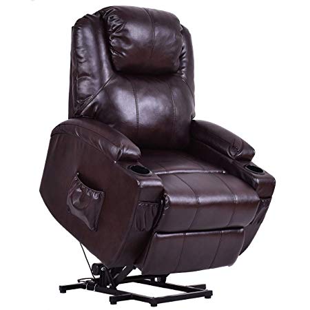 Giantex Electric Power Lift Recliner Chair for Elderly, Padded Seat with Remote Control for Gentle Motor & Cup Holder Living Room Chair,Brown