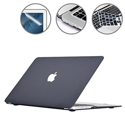 Applefuns(TM) 4 in 1 Kit Matte Hard Shell Case   Keyboard Cover   Screen Protector   Dust Plug for Macbook Air 13" A1369 A1466 (black)