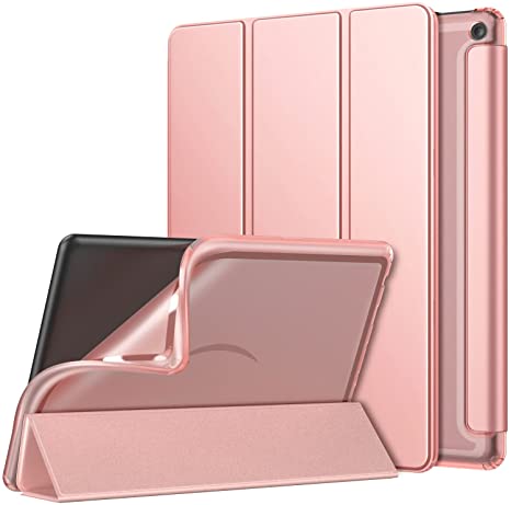 MoKo Case Fits All-New Kindle Fire HD 10 & 10 Plus Tablet (11th Generation, 2021 Release) 10.1", Soft TPU Translucent Frosted Back Cover Protector Multi-Angle Smart Shell, Auto Wake/Sleep, Rose Gold