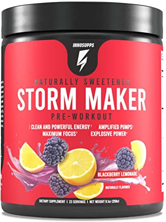 Inno Supps Storm Maker Pre Workout - Long Lasting Energy, Organic Caffeine & Yerba Mate, L-Citruline, Ashwagandha, Spectra, No Artificial Sweeteners, Vegan, Keto Friendly (BlackBerry Lemonade)