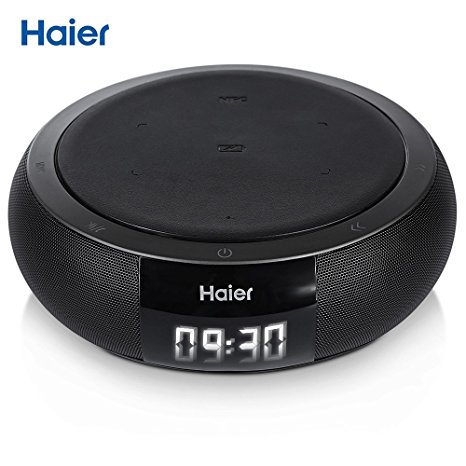 Haier Bluetooth 4.0 Speakers, Hifi Speaker with 5W Enhanced Bass, Dual Channel Stereo,Wireless Charger PowerPort Qi Wireless Charging Pad for Nexus, Nokia, LG, HTC and All Qi-Enabled Devices(Black)