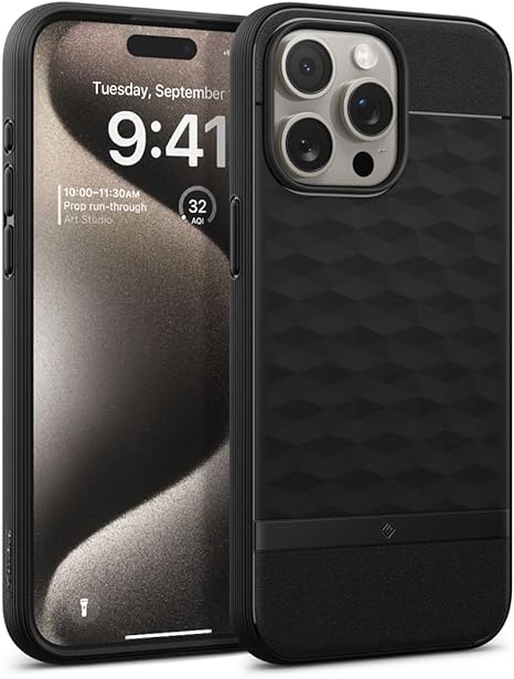 Caseology Parallax Mag for iPhone 15 Pro Case 5G [Enhanced Ergonomic Design Compatible with Magsafe] Military Grade Drop Tested (2023) - Matte Black