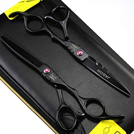 JASON 5.5/6.0 inches Barber Hair Cutting Shear and Salon Hair Thinning Scissor for Professional Hairstylist (6.0 inch, Black)