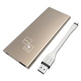 The Slim 9000mAh Li-Polymer Battery Pack with Smart IC Slim 21A Fast Charging Power Bank for Samsung iPhone 6 iPhone 5 iPhone 6S iPhone 6 Plus iPad mini HTC LG NexusPacked with 5inch Super Bendy Micro USB Cable Golden 9000