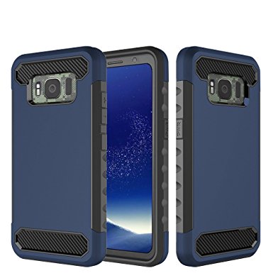 Galaxy S8 Active Case, OEAGO Samsung Galaxy S8 Active Case [Carbon Fiber] Shock Absorption Hybrid Dual Layer Defender Protective Case Cover for Samsung Galaxy S8 Active - Blue