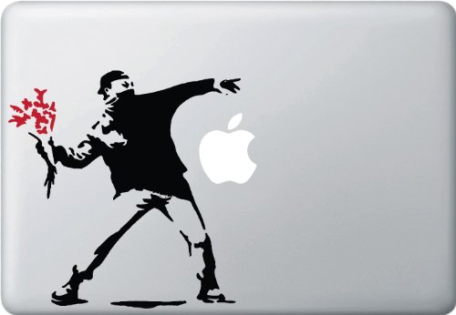 The Molotov Guy with Flowers - Vinyl Laptop or Macbook Decal (6.5"w x 6.75"h)(BLACK)