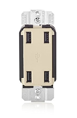 Leviton USB4P-T 4.2-Amp High Speed 4-Port USB Charger, Light Almond