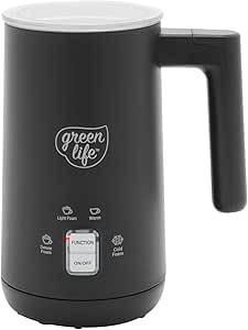 GreenLife Ceramic Electric Milk Frother, 10oz, 4-in-1, Auto Hot and Cold Foam, Dense and Light Foam, PFOA and PFAS Free, Eco-Friendly, Cordless Milk Warmer and Steamer for Latte, Coffee, Black