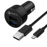 Tronsmart Quick Charge 20 30W Dual Ports USB Rapid Car Charger for Samsung Galaxy S6 Edge PlusS6S6 EdgeNote 5 and more included a 20AWG 33ft Micro USB Cable