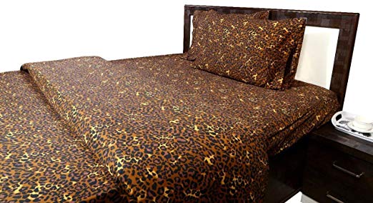Leopard Print King Size Ultra Soft Natural 4 PCs Bed Sheet Set 16" Deep Elastic All Round 100% Cotton 400-Thread-Count Extremely Stronger Durable By Aashi