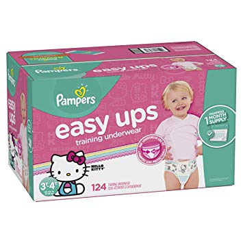 Pampers Easy Ups Training Pants Pull On Disposable Diapers for Girls, Size 5 (3T-4T), 124 Count, ONE Month Supply