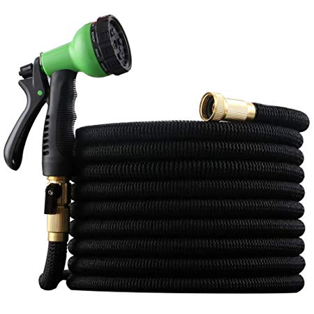 EnerPlex [2019 Hose Model] X-Stream 100 ft Non-Kink Expandable Garden Hose, 10-Pattern Spray Nozzle Included, 3/4” Brass Fittings Shutoff Valve, Best 100' Foot Garden Hose - 2 Year Warranty - Black